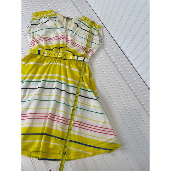 Presley Skye Sloane Belted Silk Blend Stripe Dress Mini Yellow White Pink Size L - Picture 5 of 8